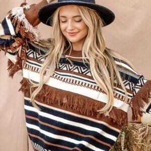 Aztec fringed sweater
